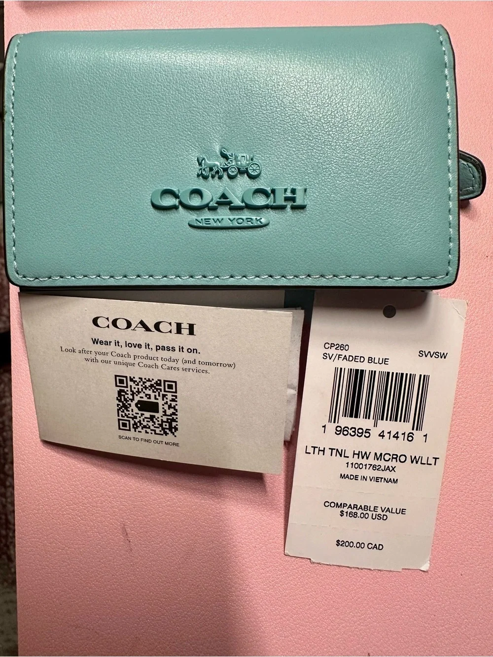 Coach Faded Blue Leather Micro Wallet - NWT